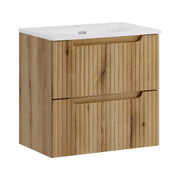 Set bagno sospeso VANO in rovere chiaro 60cm: mobile sottolavabo con cassetti + lavabo incassato