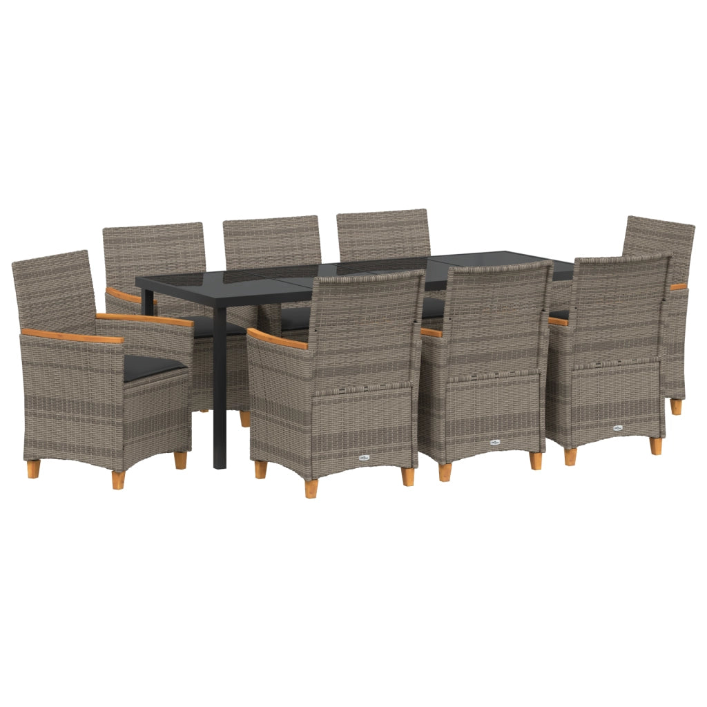 Set di Mobili da Giardino 9 pezzi con Cuscini Grigio Polyrattan