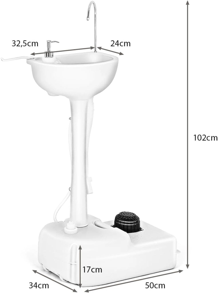 Lavello Campeggio Car 50 X 34 X 102 CM Lavabo Campeggio Pompa a Piede in HDPE Sicuro e Durevole, con Serbatoio Acqua da 17 L Dispenser di Sapone 2,5-3 L Porta Asciugamani Campeggio Viaggi