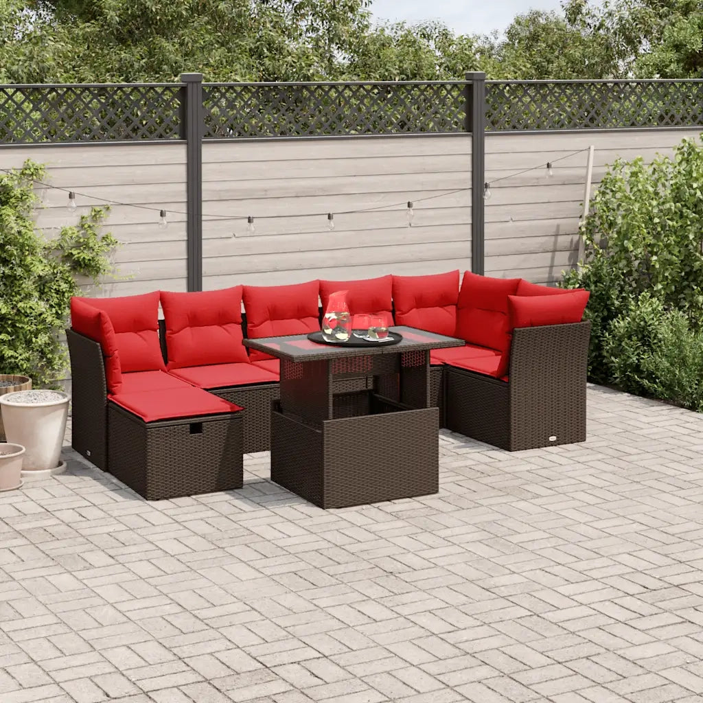 Set Divani da Giardino 8 pz con Cuscini Marrone in Polyrattan 3274674