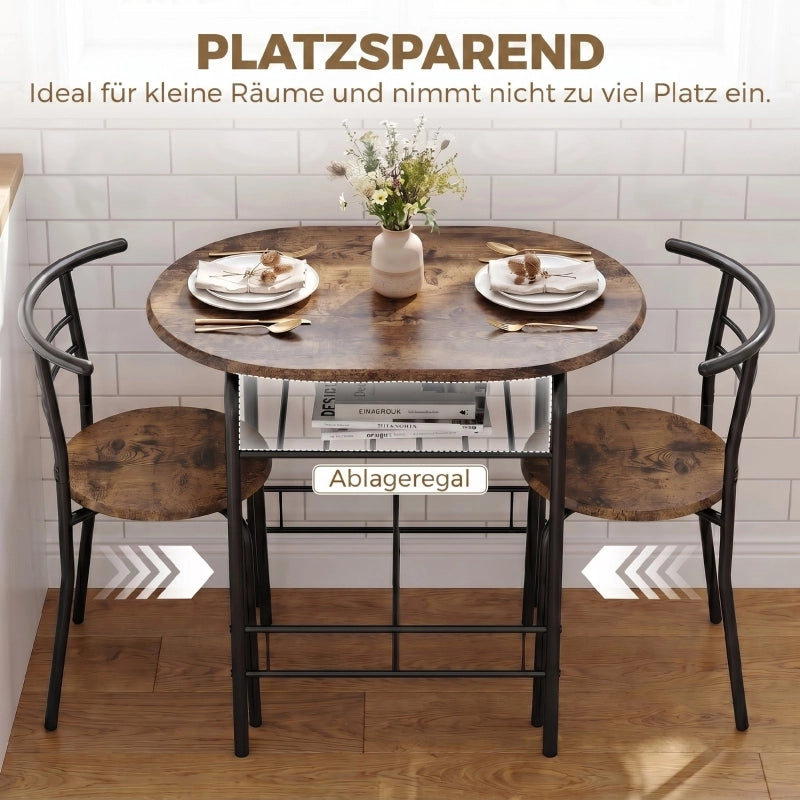 TAVOLO da pranzo Set da 3 pezzi 80x52x76 cm Marrone rustico con 2 sedie