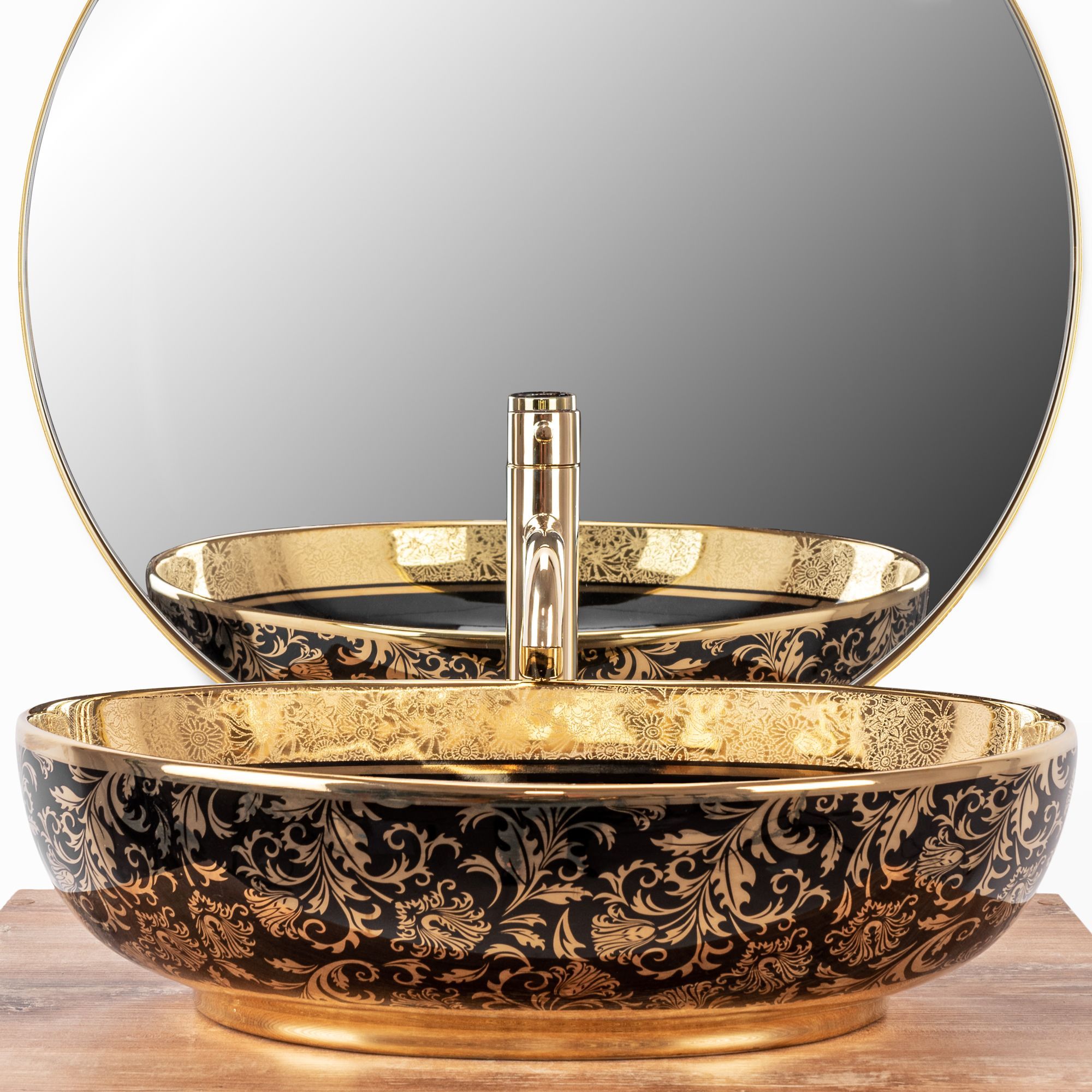 Lavabo Da Appoggio Rea Margot Black / Gold