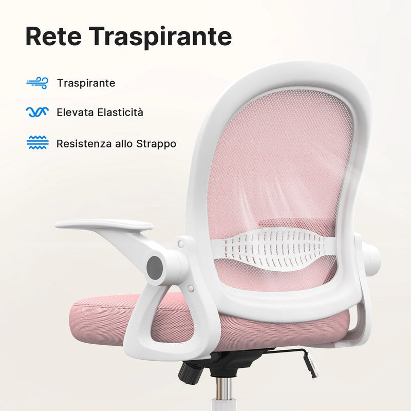 Sedia Ufficio con Supporto Lombare - RATTANTREE - Sedia Ufficio da Scrivania ergonomica Braccioli 90¡ã Regolabile - Rosa