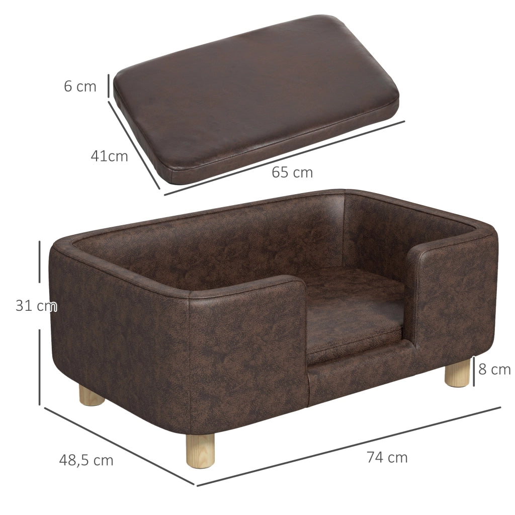 Letto per cani e gatti con cuscino imbottito e piedi in legno massello ¨C zephmum ¨C microfibra marrone 74x48,5x31 cm