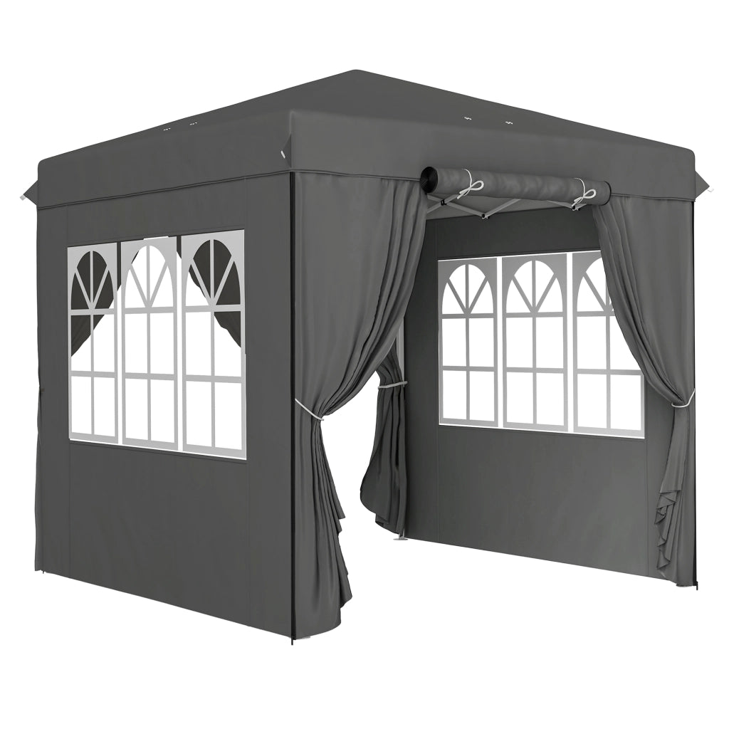 Gazebo da giardino pop-up in poliestere con pareti laterali e altezza regolabile grigio scuro