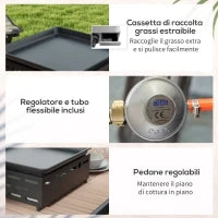 Piastra Barbecue a Gas con 2 Bruciatori, Piano Antiaderente e Potenza 4.8kw, Argento