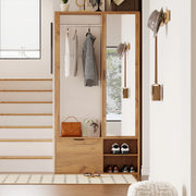 Mobile ingresso 6 in 1 100 x 33 x 190 cm con specchio; appendiabiti e vani; colore legno naturale