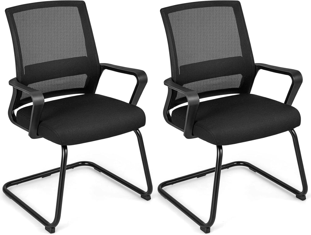 Set di 2 sedie cantilever con bracciolo, sedia da conferenza con supporto lordosi, sedia da ufficio senza ruote, sedie basculanti per sala riunioni e sala riunioni (2)
