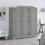 Armadio in Legno di Pino Messicano Corona 3 Ante Grigio 282621