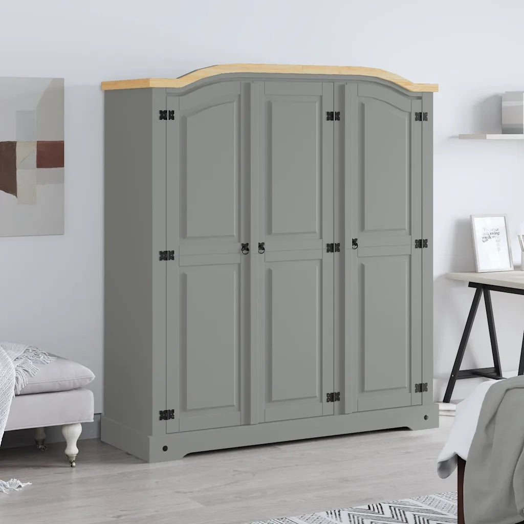 Armadio in Legno di Pino Messicano Corona 3 Ante Grigio 282621