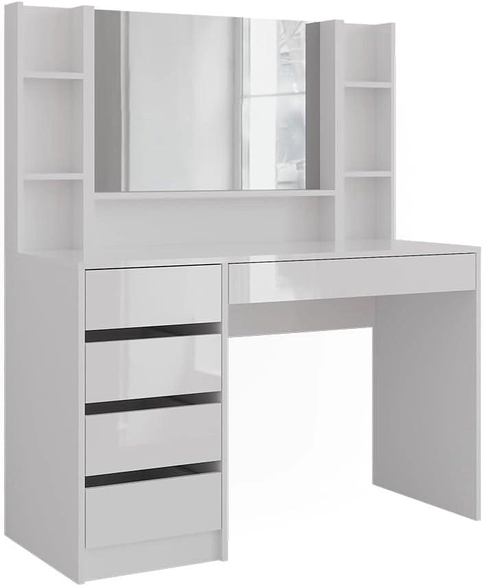 Tavolo da toeletta Sherry, Bianco/bianco lucido, 119.8 cm 4 parti