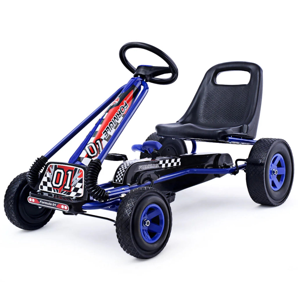 Go-kart a pedali per bambini 99 x 59 x 61 cm sedile regolabile sicurezza rinforzata stile cool ferro blu 20_0012274