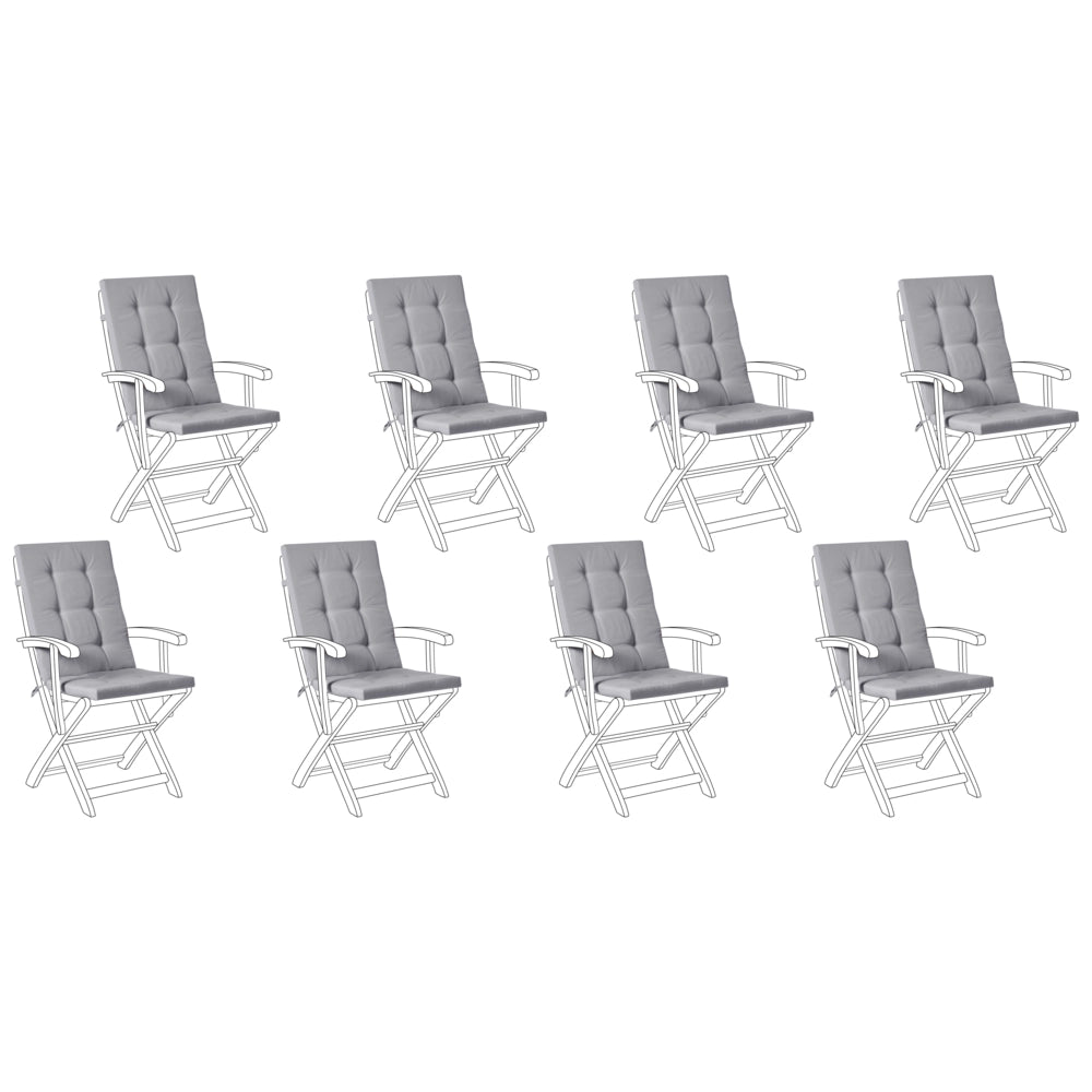 Set di 8 cuscini per sedile/schienale per sedie da esterno con lacci grigio chiaro giardino esterno