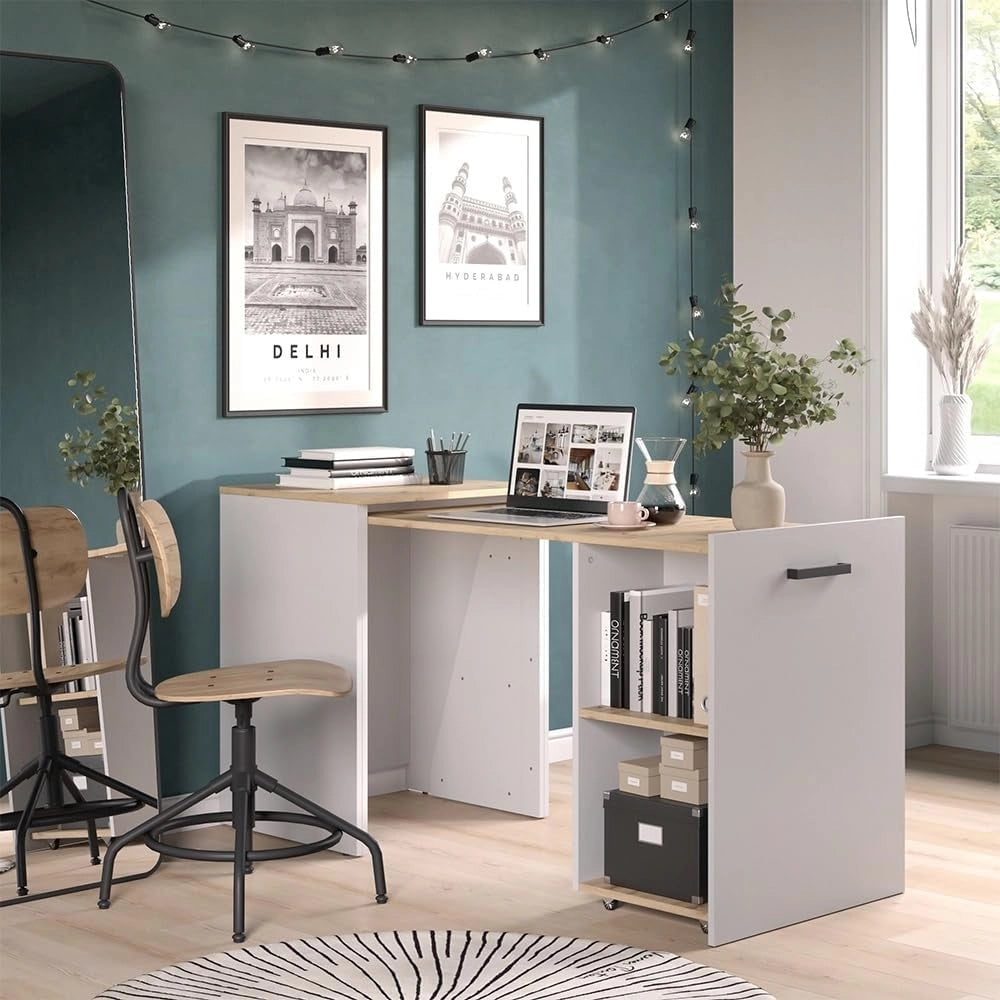 Scrivania Adam, Greige/rovere artigianale, 60 x 50.4 cm Estensibile, con superficie aperta per riporre materiale da scrittura