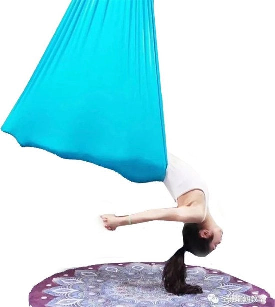 Hangmat Yoga - Tela Extra Resistente - Fino a 900 kg - Hangmat Aerea - Sospensione - Tela Qualitativa, Respirante, Estensibile - Blu Celeste - 5x2.8m