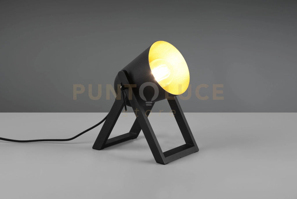 MARC LAMPADA DA TAVOLO CON PIEDI DI LEGNO DIFFUSORE METALLO NERO E ORO H. 21CM 1 LUCE ATTACO E27