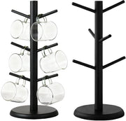 Sostegno per tazza 2 pezzi - Base in legno - Draining efficiente - 6 ganci - Per cucina e ufficio - Materiale duraturo - Sostegno per tazze
