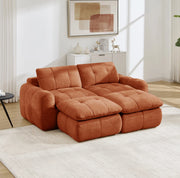 Divano modulare 2 posti con 2 pouf in chenille arancione; struttura senza telaio 194x160x68 cm