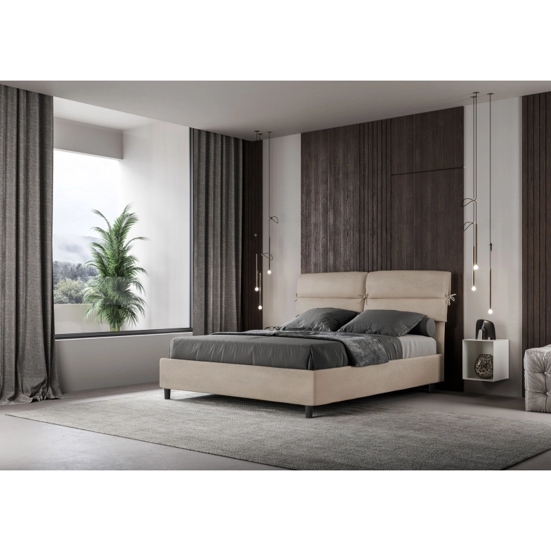 Letto imbottito Matrimoniale 160x210 cm Nandy - Senza rete,Microfibra,Sabbia