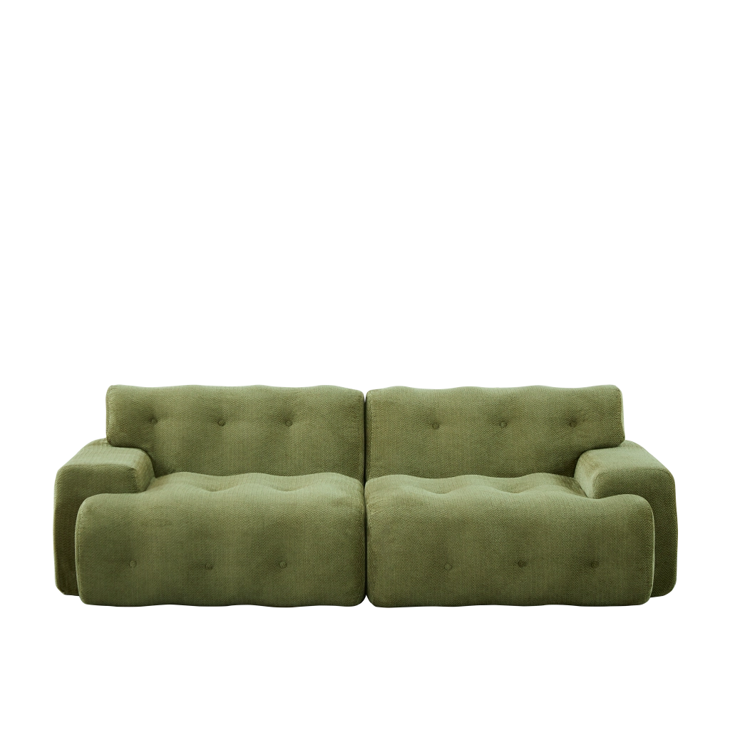 Divano dritto 2 posti modulare con supporto ergonomico e base antiscivolo in ciniglia verde, 224 × 104 × 66 cm