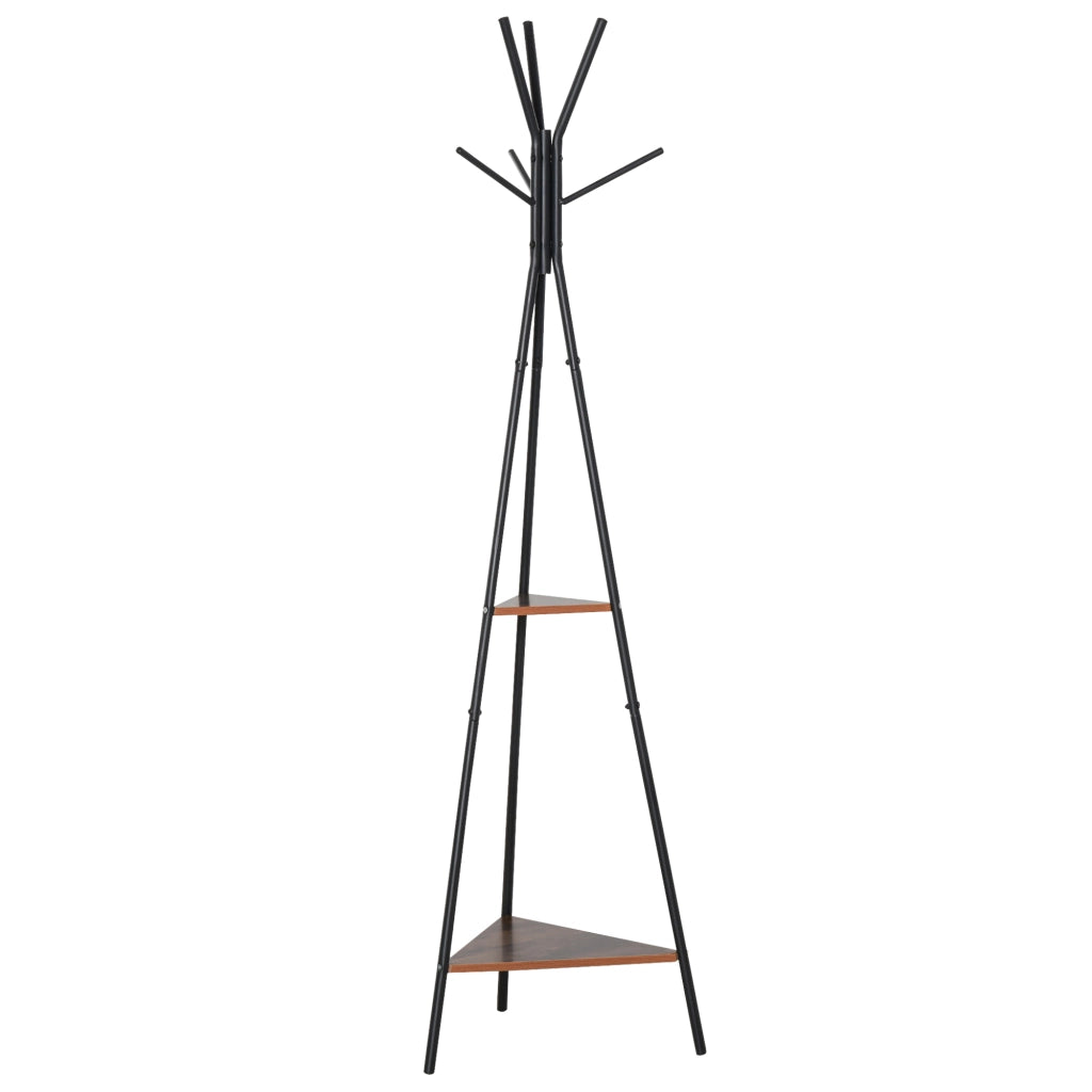 Appendiabiti a Treppiede con 2 Ripiani ¨C Xylo ¨C Metallo Nero e Legno 52x46x182cm