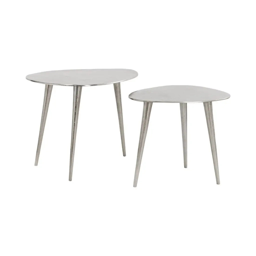 Tavolini bassi nidificati VORTEX argentati in alluminio - set di 2 tavoli design asimmetrici