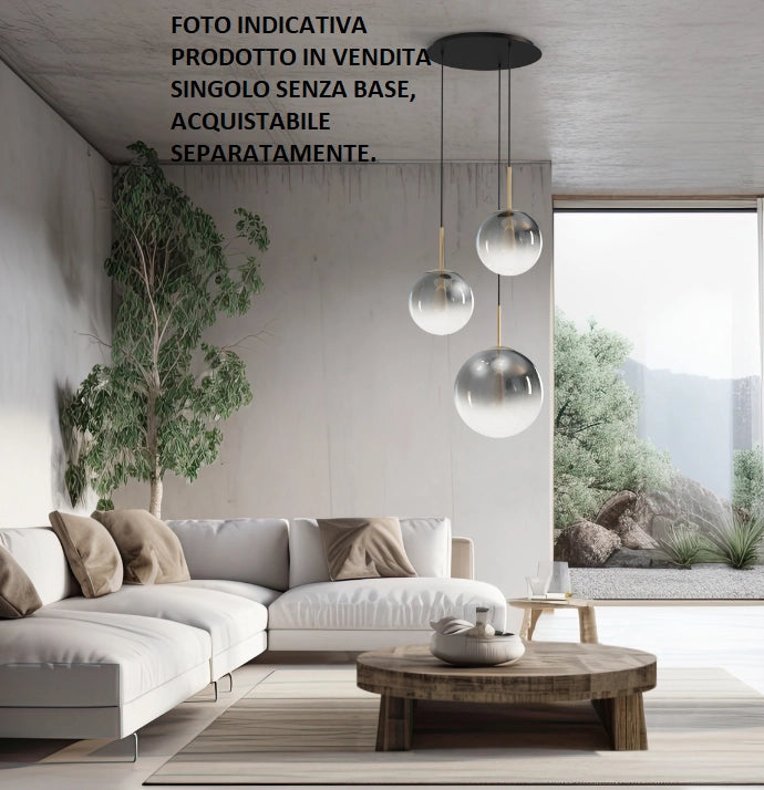 EVA-35F Lampadario a sospensione in vetro 1 luce fumè d.35cm cavo in tessuto attacco E27 senza base