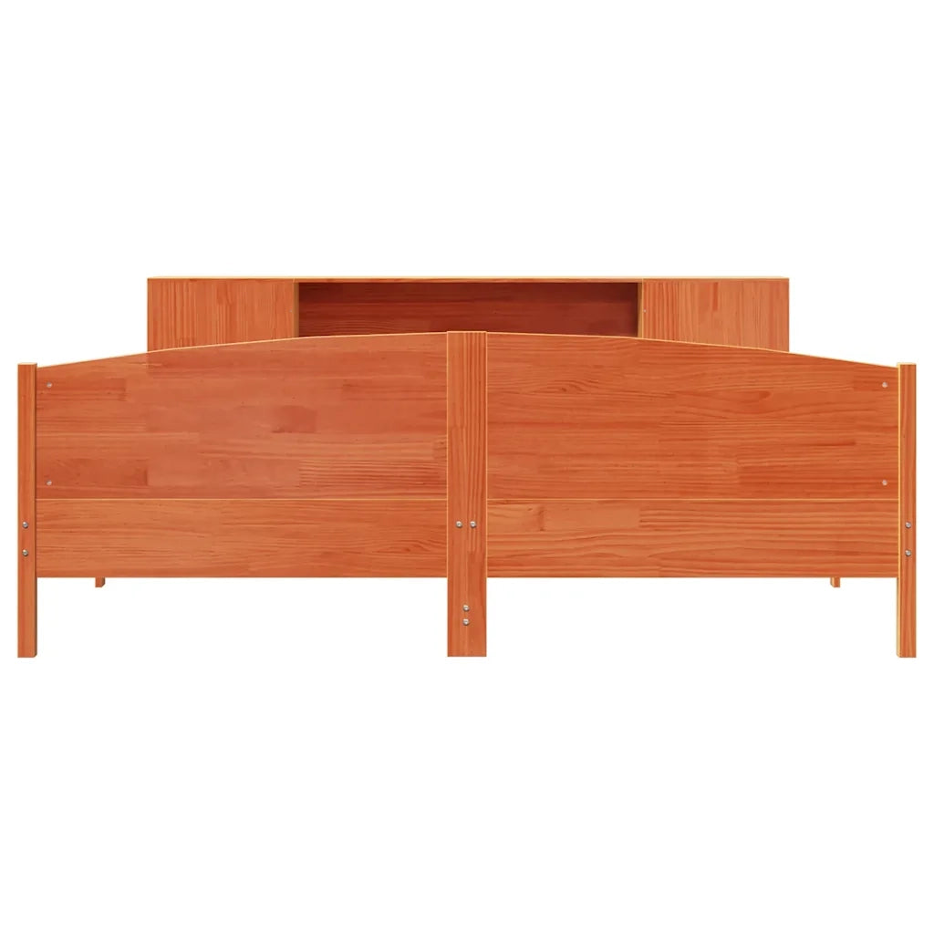 Letto Libreria senza Materasso Marrone Cera 200x200 cm in Pino 3323055