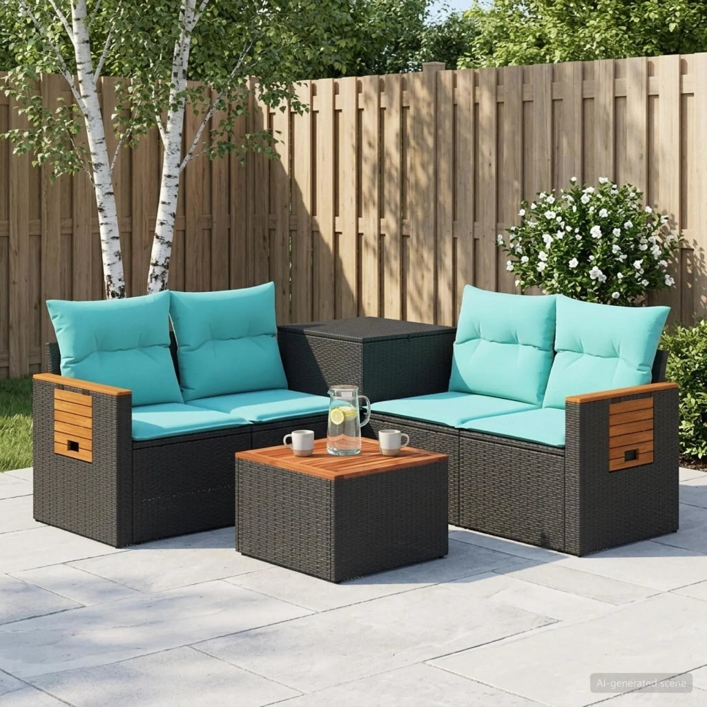 Set di divani 6 pz Nero e Blu Rattan sintetico e Acciaio 3447663