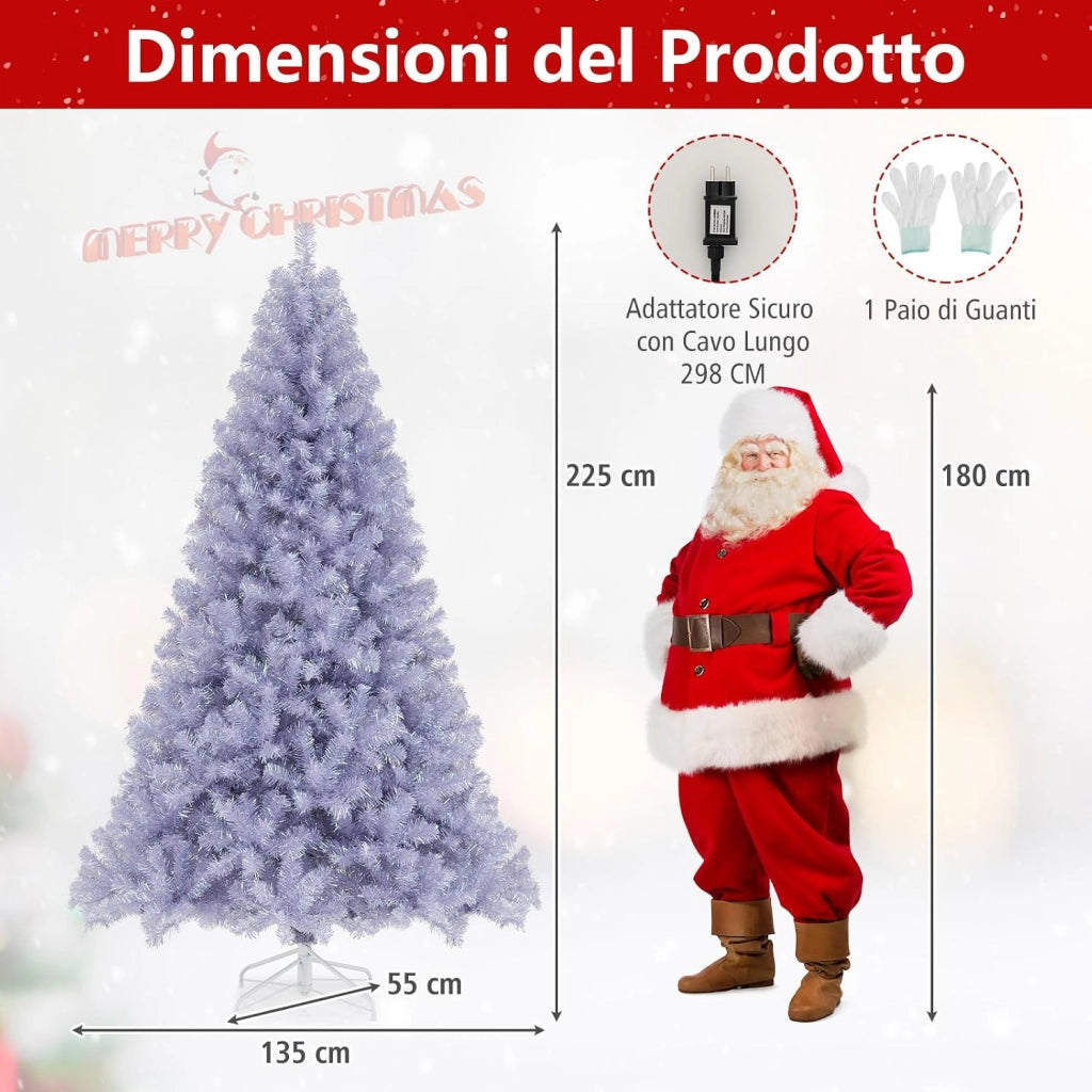 Albero di Natale 225 cm, Albero di Natale Preilluminato con 1300 Rami Folti, 550 Luci LED Bianco Caldo, 8 Modalità e Base, Decorazione Natalizia per Casa e Ufficio (Viola, 225 cm)