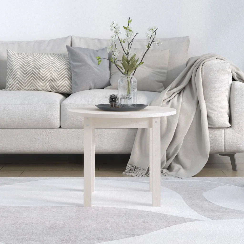 Tavolino da Salotto Bianco Ø 55x45 cm in Legno Massello di Pino 822328