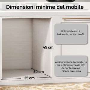 Pattumiera Estraibile Sottolavello per Differenziata 52x33.5x41 cm con 2 Secchi da 20L In PP e ABS Grigio