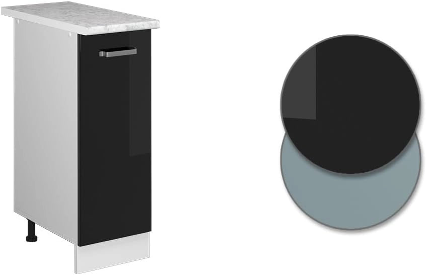Armadio cucina dispensa alto R-Line, Nero lucido, 30 cm, PL Marmo, per la libera combinazione all'interno di sistemi cucina modulari