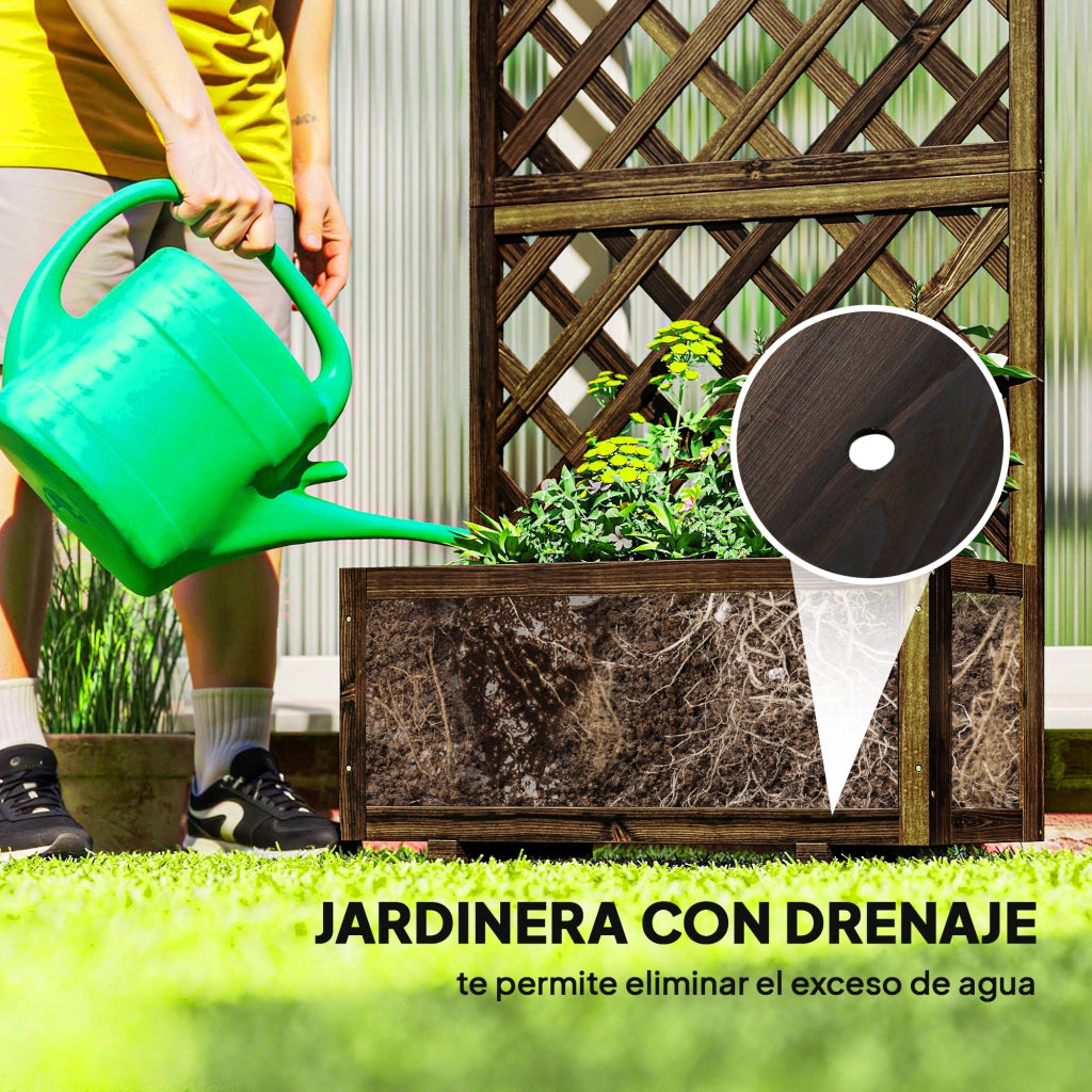 Fioriera per Giardino con Griglia di Legno ¨C Zephmum ¨C 72,5x31,5x149,5 cm Carbonizzato