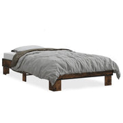 Letto singolo | Letto per adulti | Giroletto Rovere Fumo 100x200 cm in Legno Multistrato e Metallo