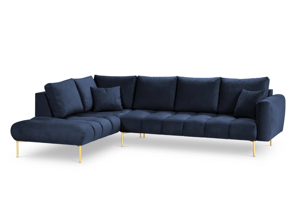 Cosmopolitan Design - Divano angolare sinistro "Hastings" 5 posti in velluto blu reale 