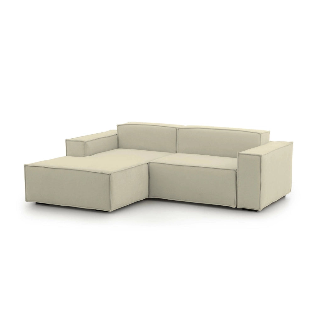 Divano fisso Alhoa, Divano componibile a 2 posti con penisola sinistra, Made in Italy, SofÒ  moderno in tessuto, Cm 220x170h70, Beige