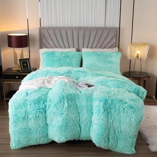 Set di copriletto a piuma 200 x 200 cm con set di federe a flanella a forma di nuvola per letto Shaggy e set di coperte morbide per letto Coperte da letto e 1 cuscino con 2 coperture da cuscino 2 x (80 x 80 cm) Ombre acque