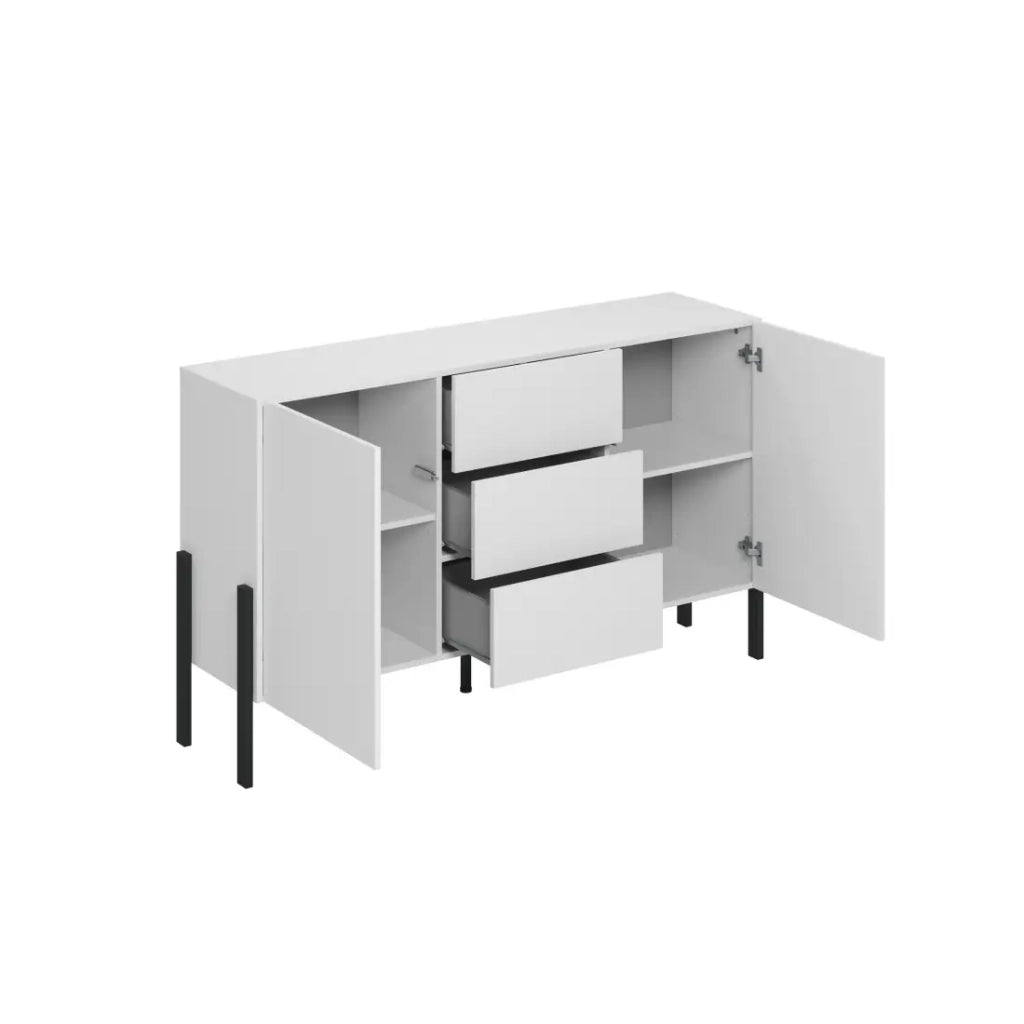 Buffet design collezione SALMA - 2 porte & 3 cassetti - Bianco super opaco & nero opaco
