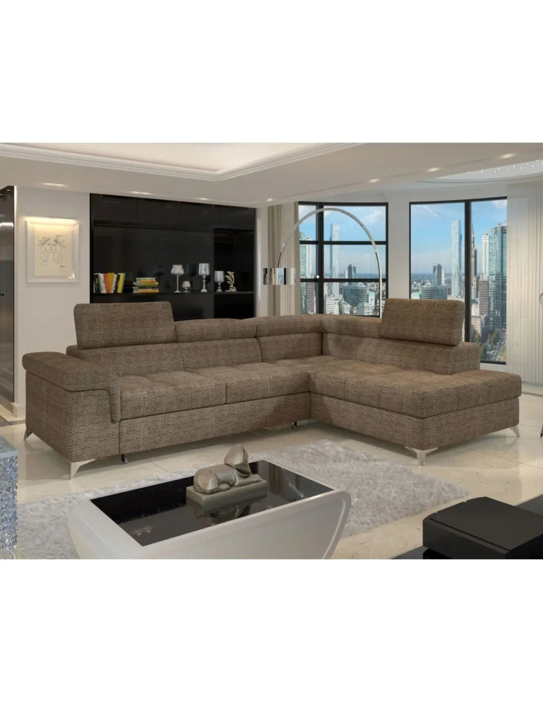 Divano letto angolare PALAZZO 4 posti beige – angolo destro con 1 cuscino