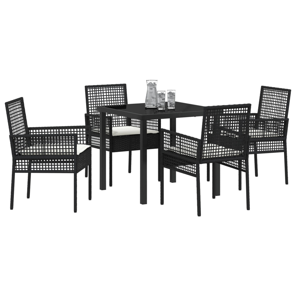Set da Pranzo da Giardino da 5 Pezzi con Cuscini Rattan Nero