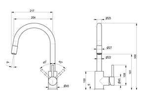 Rubinetto Cucina Miscelatore Monocomando Lavello Canna Tonda Girevole in Acciaio Inox Nero
