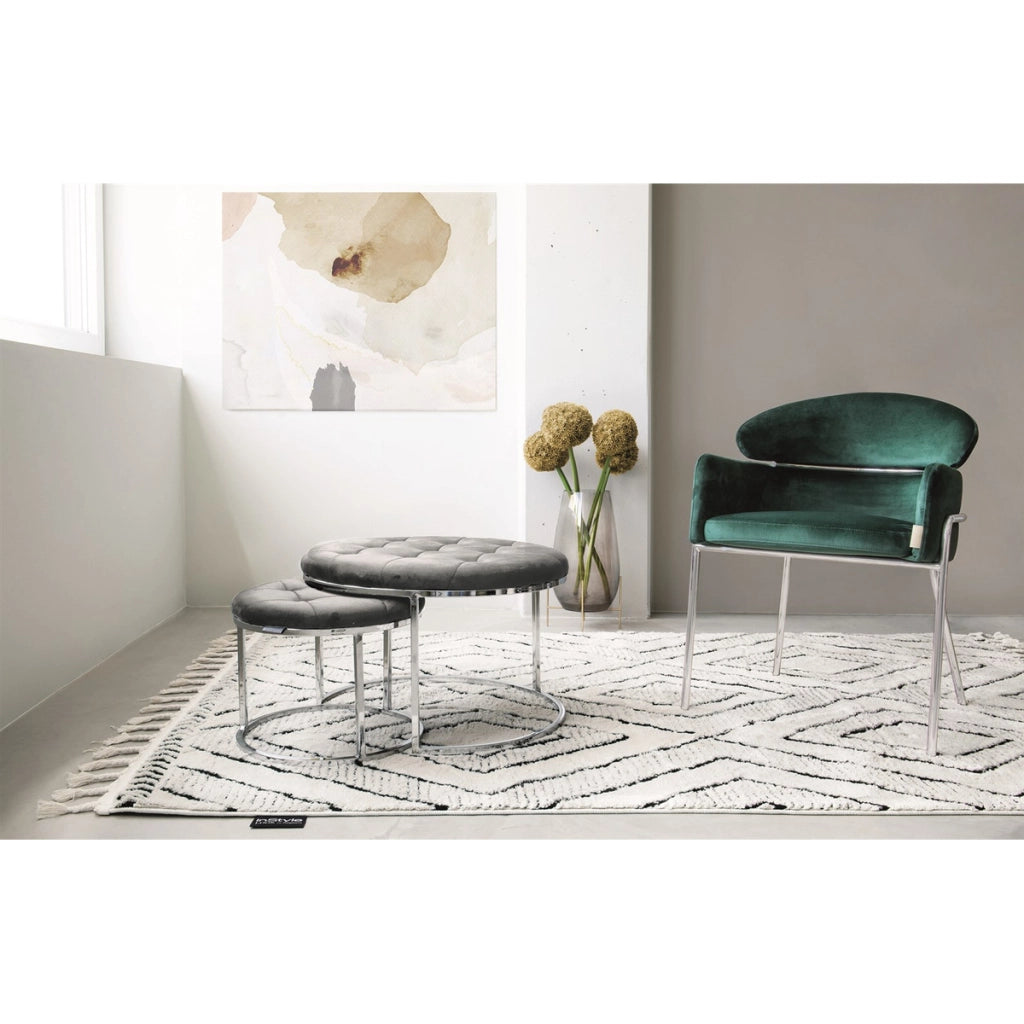 Set di 2 pouf Myla in velluto grigio e argento