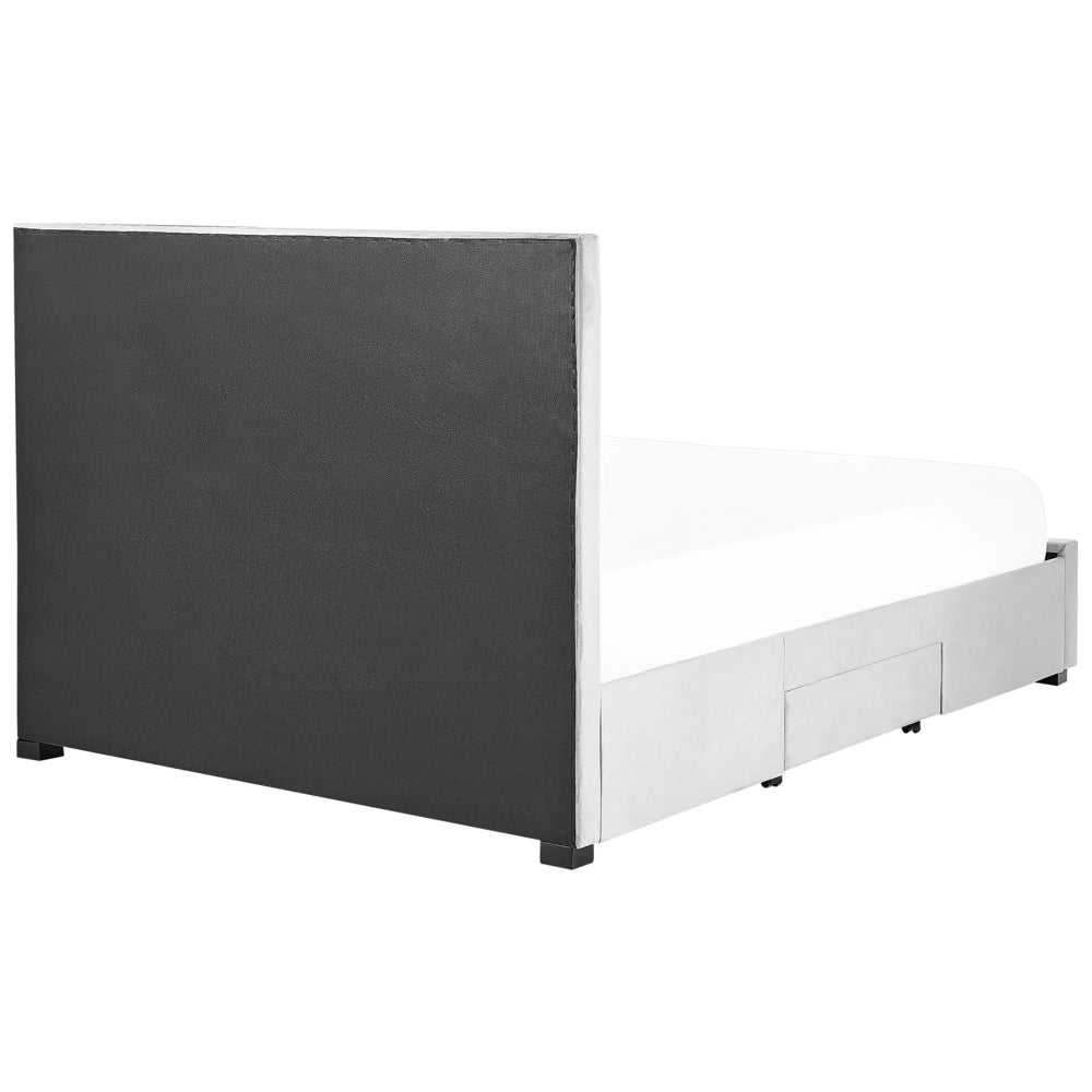 Letto contenitore tappezzeria in velluto grigio chiaro 160 x 200 cm trapuntato testiera alta cassetti Glam Design