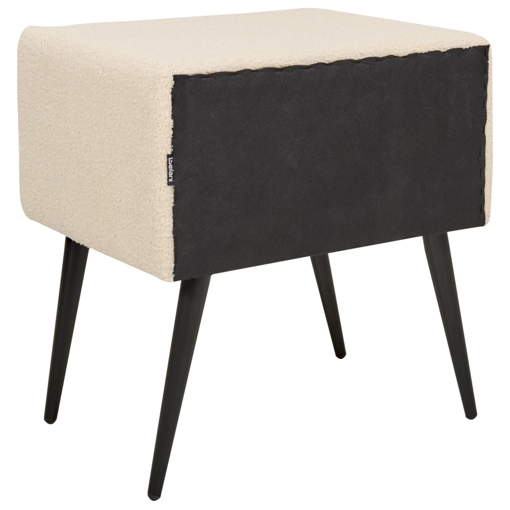 Comodino con rivestimento in bouclè beige Comodino con 1 cassetto Mobili per camera da letto dal design minimalista