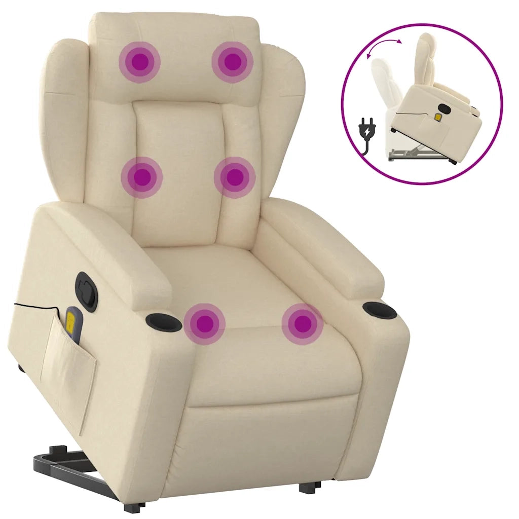 Poltrona Alzapersona Massaggiante Reclinabile Crema in Tessuto 3204503