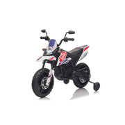 Moto Elettrica per Bambini Aprilia RX-125 Small 12V Cross Sedili In Pelle Luci Led Bluetooth Sospensioni a Molla Bianco