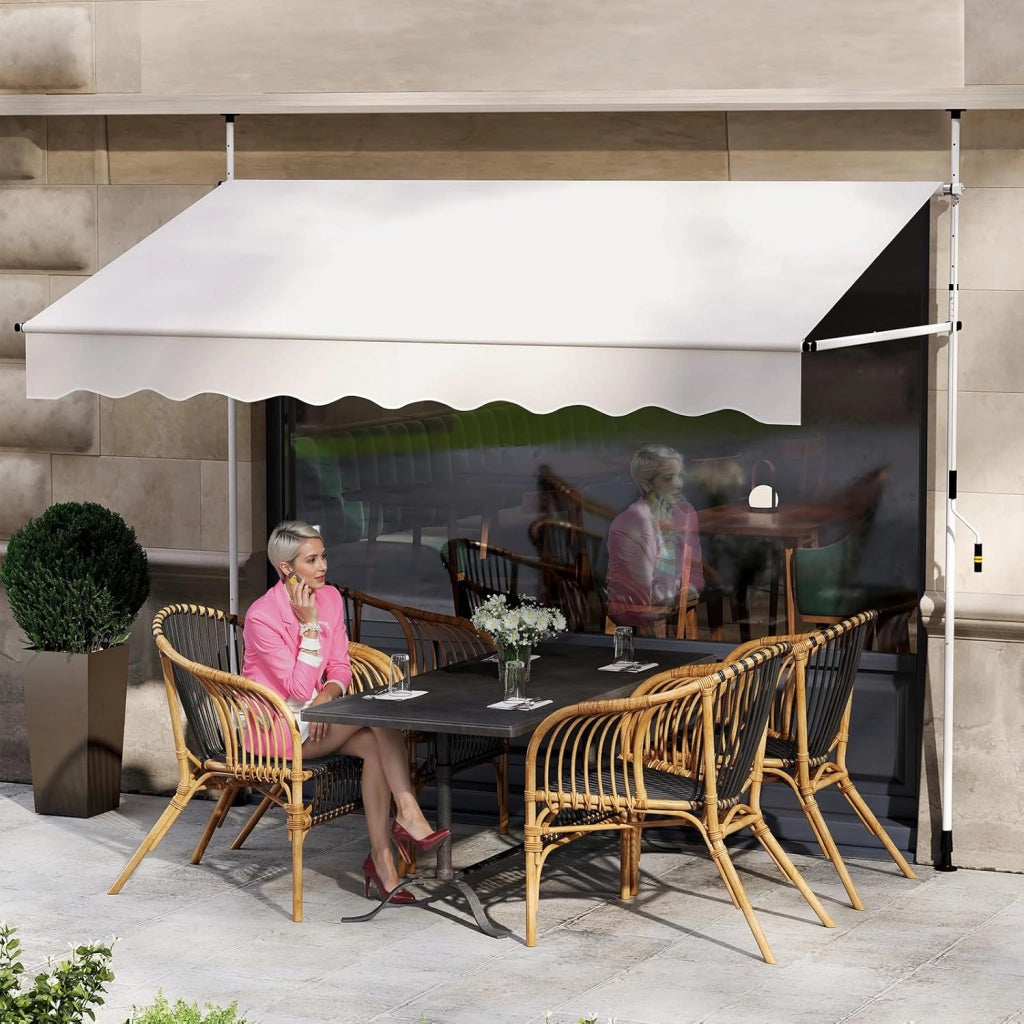 Tenda da Sole a Morsetto, Tenda per Balcone Senza Foratura Altezza e Inclinazione Regolabili con Manovella, Telo Impermeabile e Resistente ai Raggi Solari e Telaio Antiruggine (2,5M,Bianco)