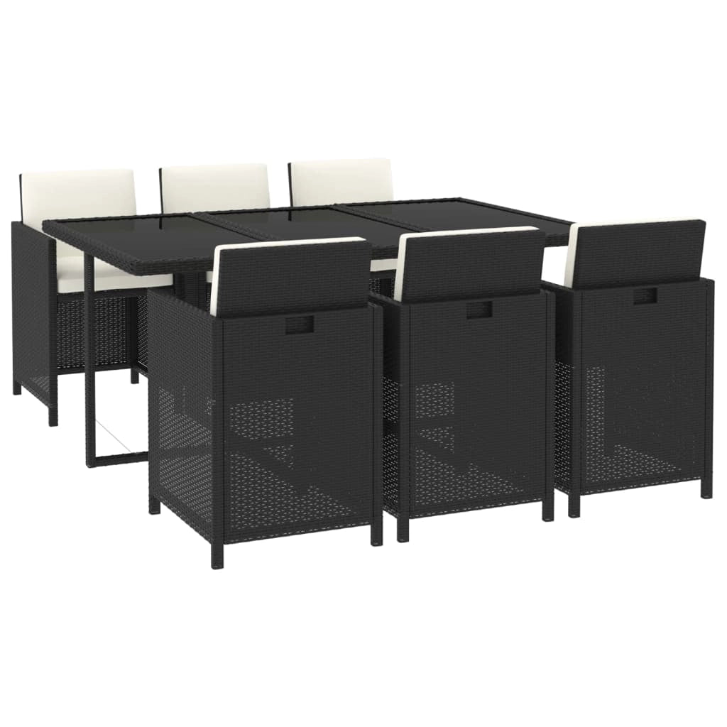 Set da pranzo in resina intrecciata nera da 7 pezzi con cuscini salotto da giardino e mobili da sala da pranzo 02_0014913