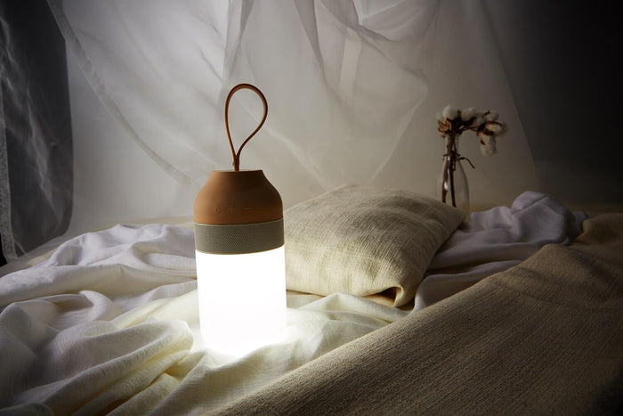 Altoparlante Bluetooth con Lampada LED 7,6x7,6x1,5 cm in Plastica Bianco Panna